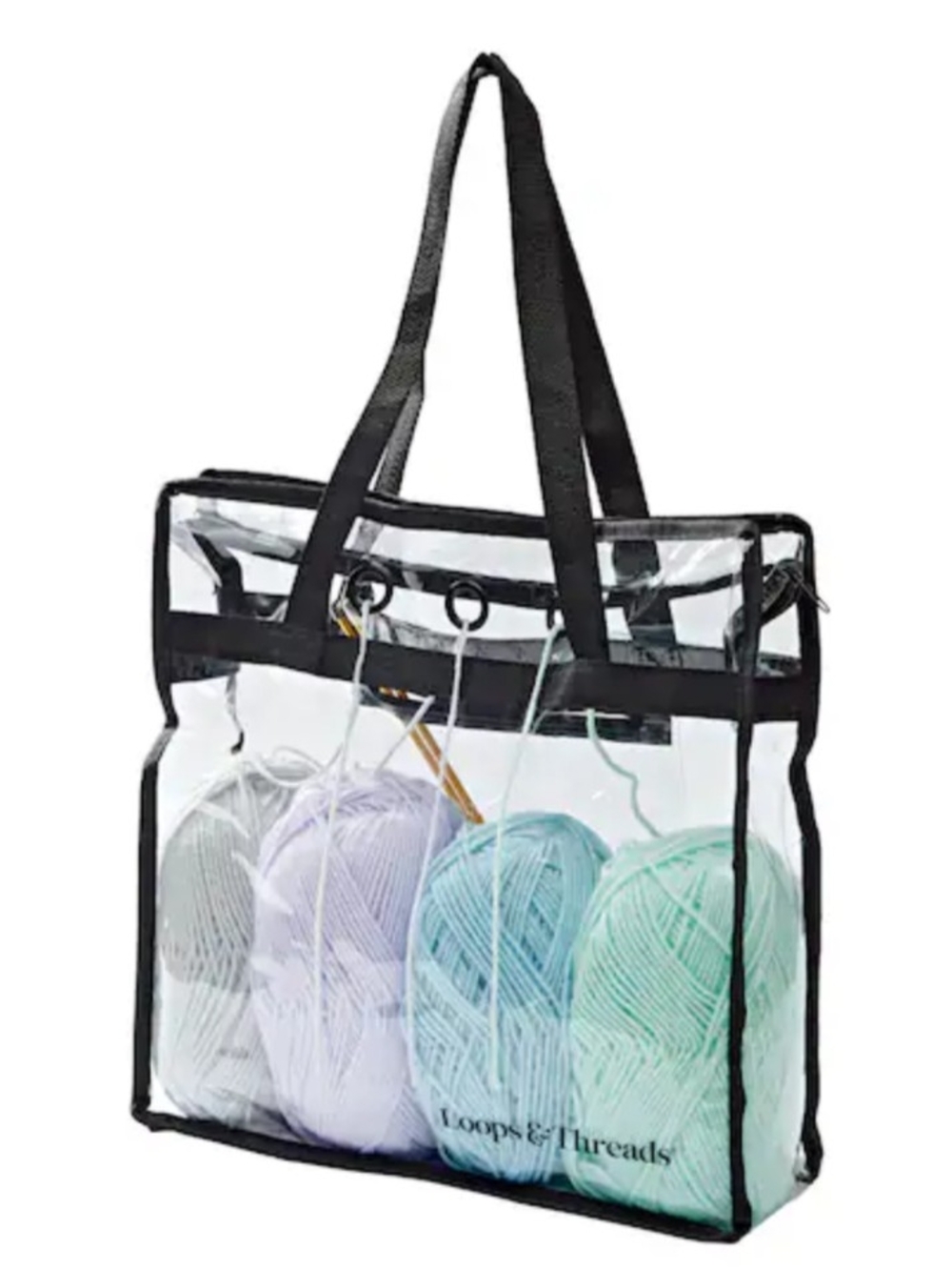 Clear Needlework Tote Bag with Black Trim - Plus A Yarn Theme Enamel Charm